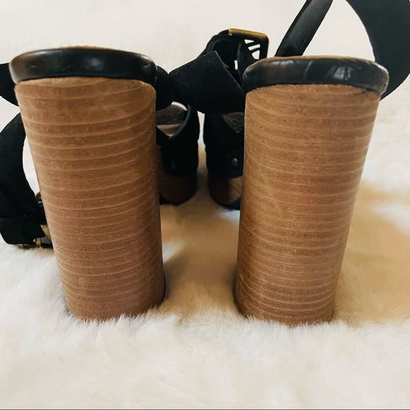 Free People Black Suede Peep Toe Platform Clog Sandals NWT, Size 7 - Picture 7 of 16